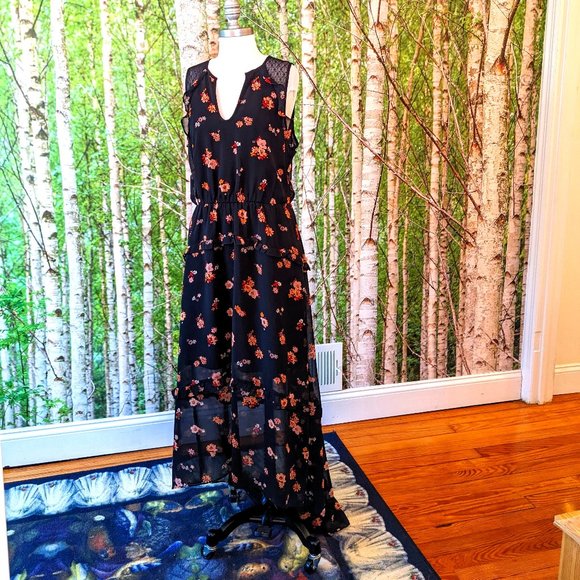 Xhilaration Dresses & Skirts - Sheer Dark Floral High Low Maxi Dress w Knee Length Slip